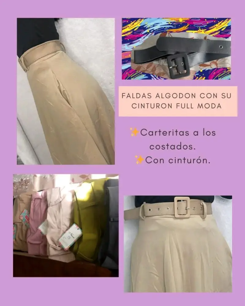 Falda plato con cinturon S M L XL - 3