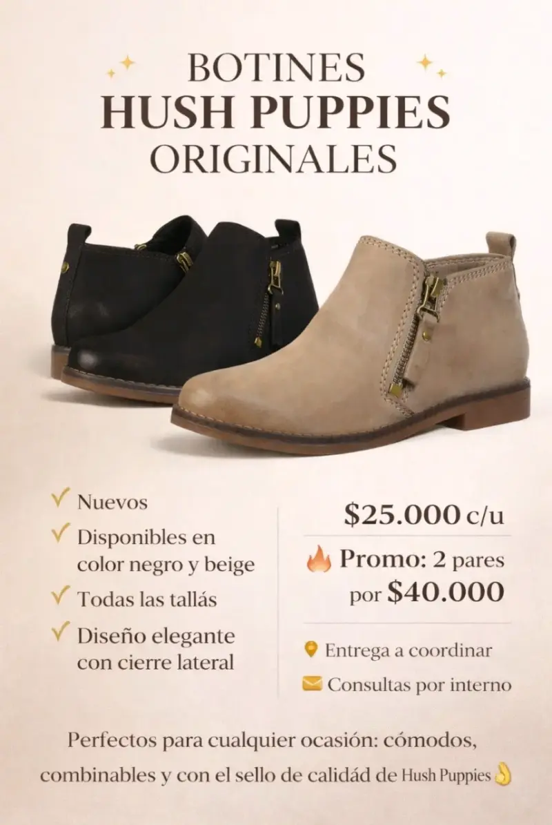 Botines Hush Puppies Negro y Beige - 1