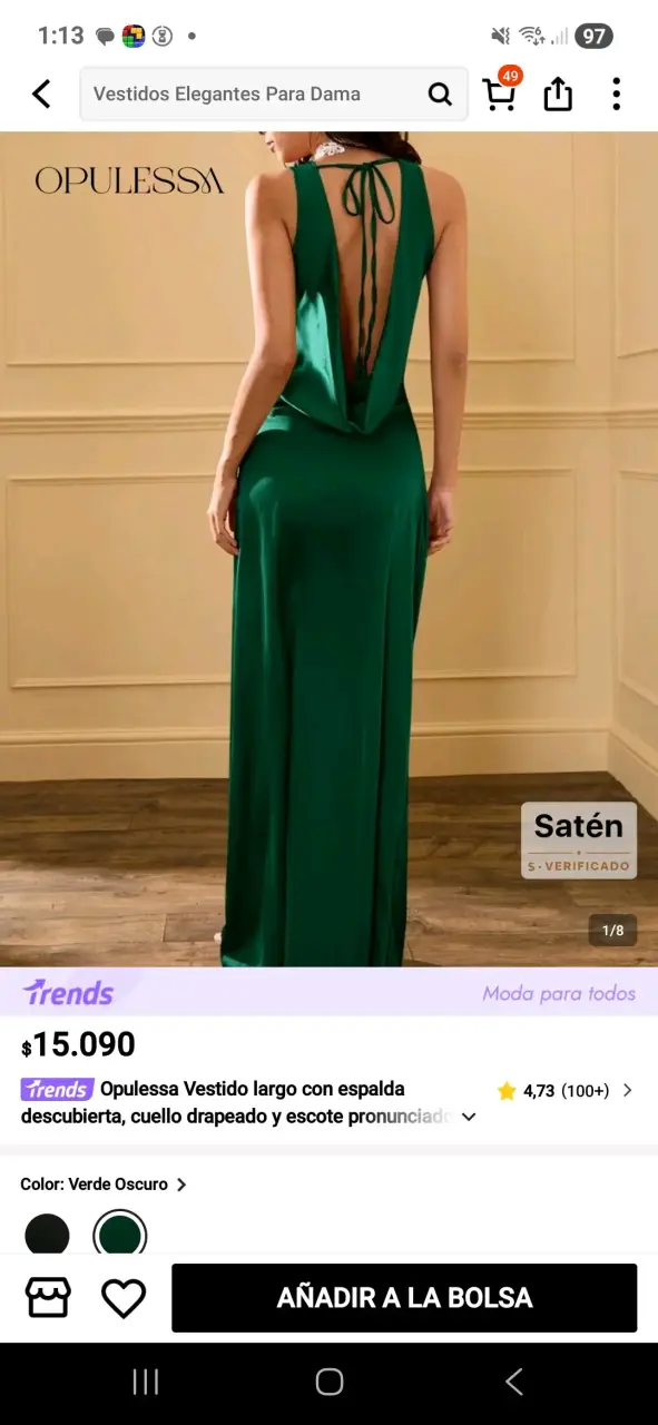 Vestido largo verde satén - 2