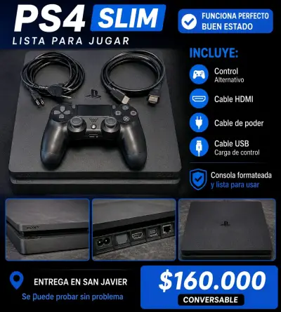 PS4 Slim 500GB + Control + HDMI y cables - miniatura 1
