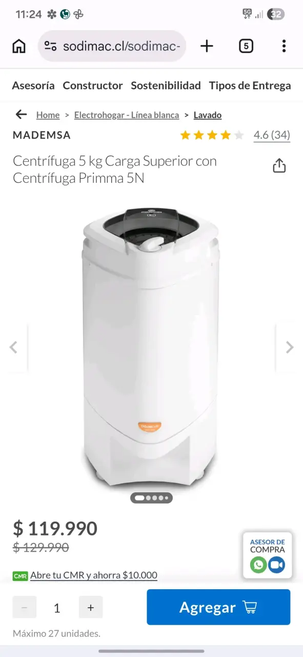Centrífuga Mademsa 5 kg Carga Superior