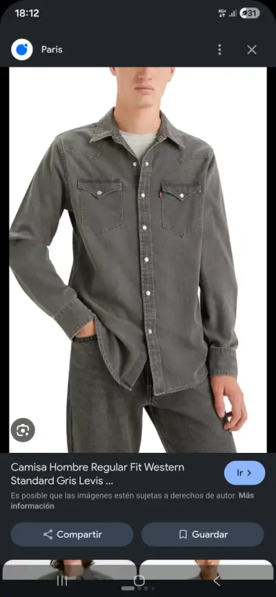 Camisa gris hombre regular fit - miniatura 1