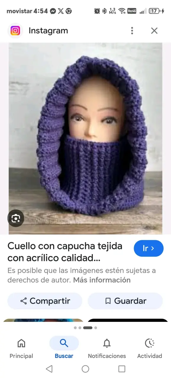 Cuello tejido con capucha morado - 1