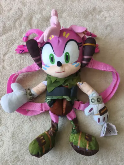 Mochila peluche rosa para niños Sonic - miniatura 1