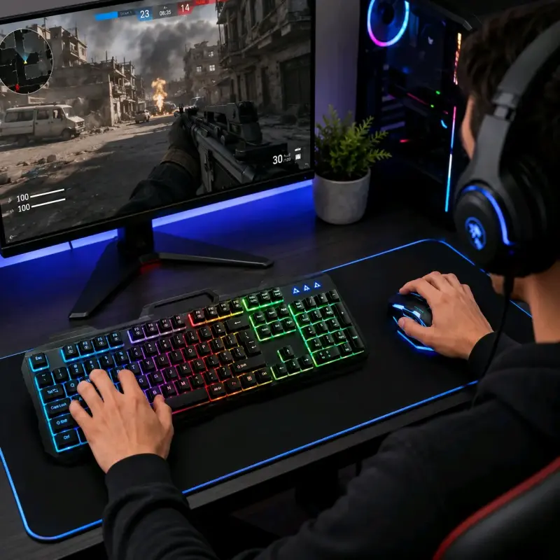 KIT GAMER MOUSE Y TECLADO RGB USB PC JIEXIN - 6