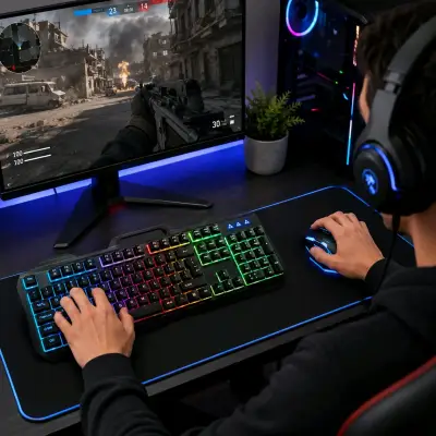 KIT GAMER MOUSE Y TECLADO RGB USB PC JIEXIN - miniatura 6