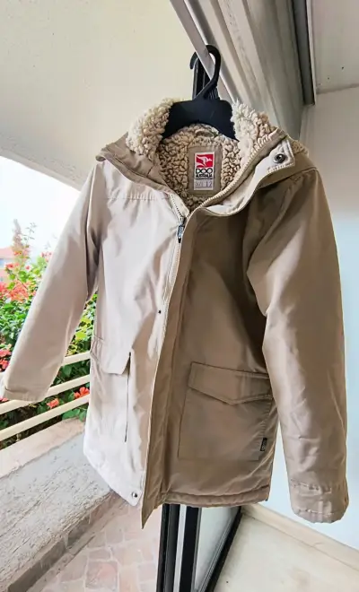 Parka beige con forro de chiporro - miniatura 1