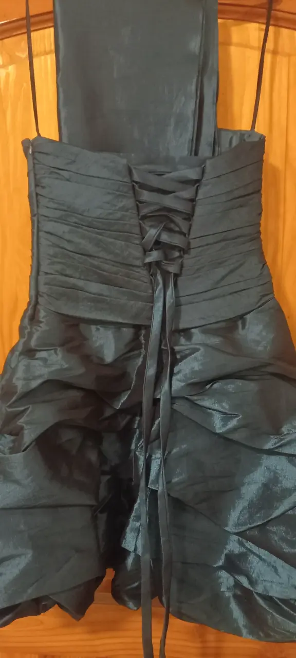 Vestido strapless verde botella con lentejuelas - 3