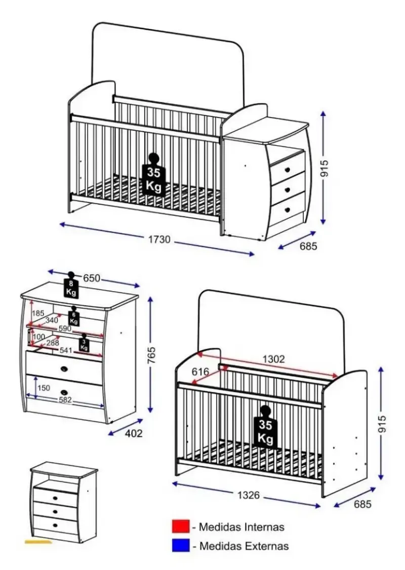 Cuna KidsCool Bambini Blanco + colchón + cubre col - 6