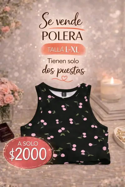 Polera negra con cerezas L-XL - miniatura 1