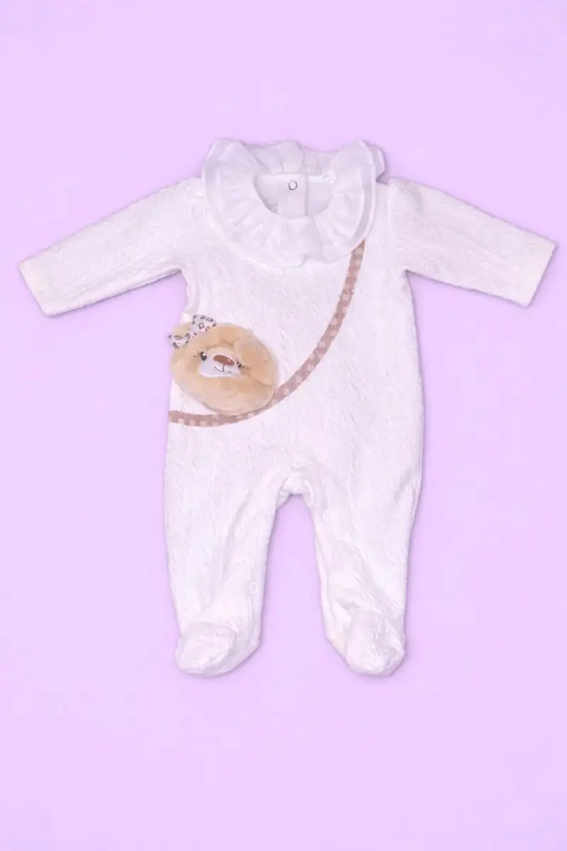 Enterito blanco de bebé con osito (bolsillo)