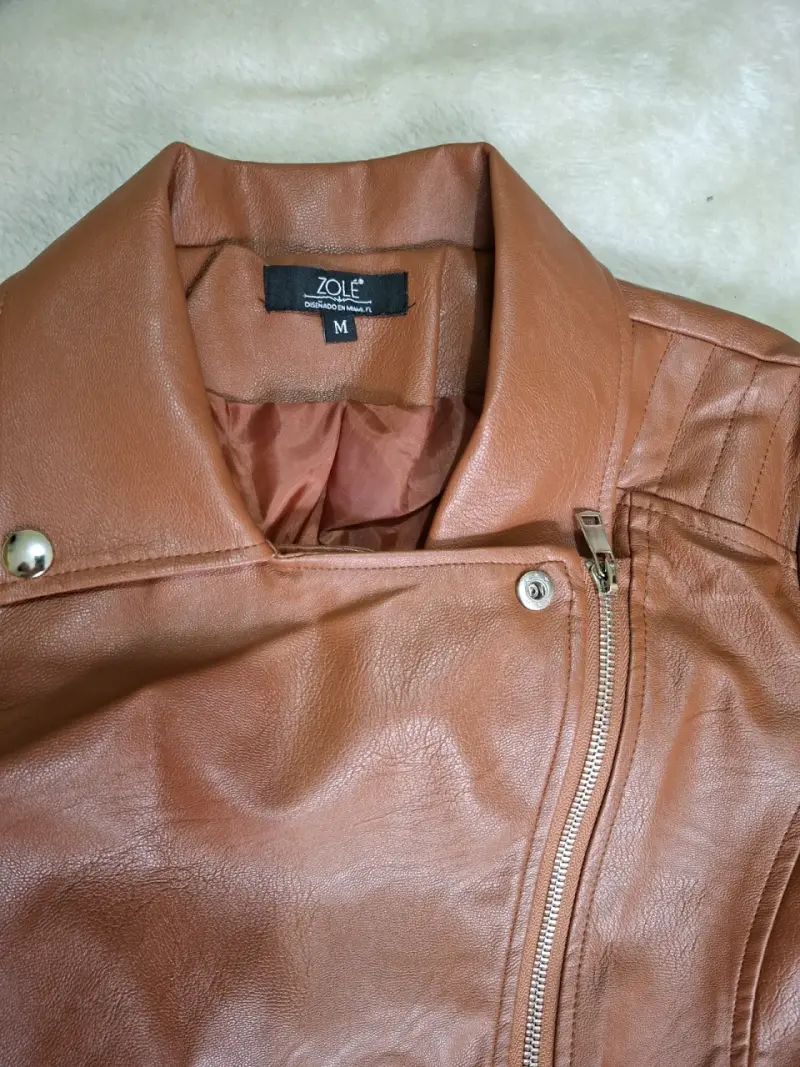 Chaqueta de cuero sintético café - 2