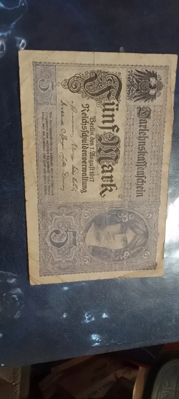 Billete antiguo Alemania 5 mark 1917 - 1