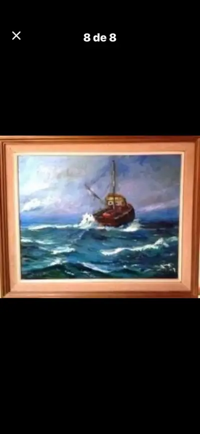 Cuadro óleo con barco en el mar - miniatura 1