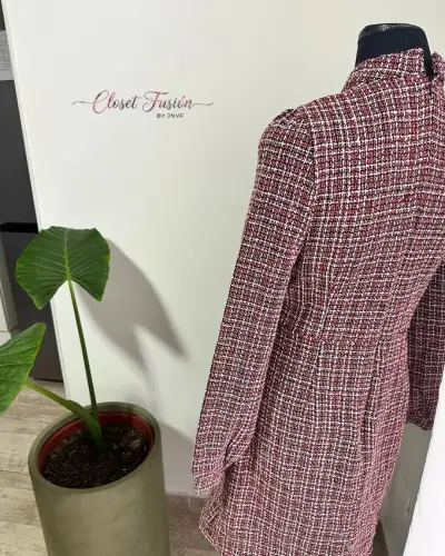 Vestido tweed rojo elegante - miniatura 1
