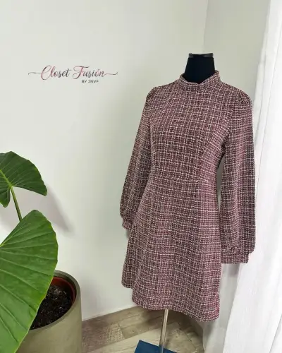 Vestido tweed rojo elegante - miniatura 3