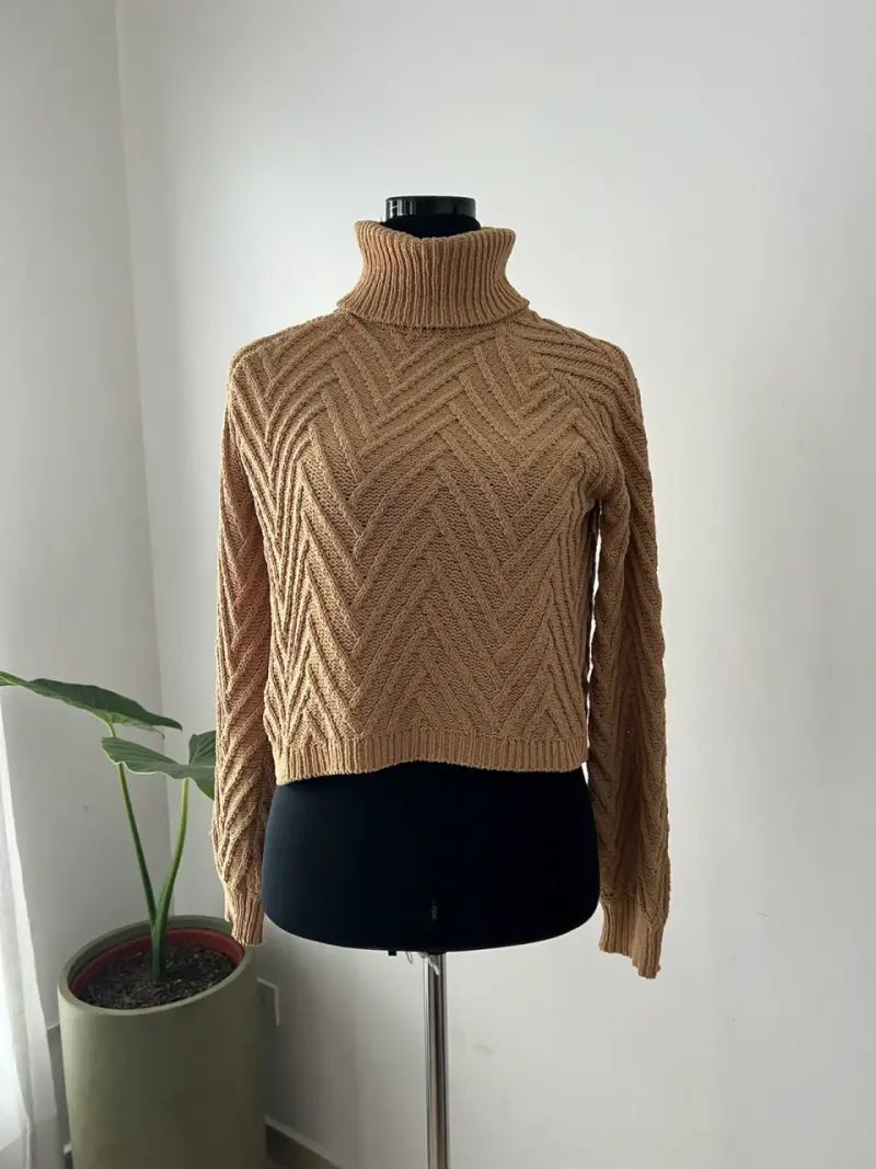 Suéter beige de cuello alto - 1