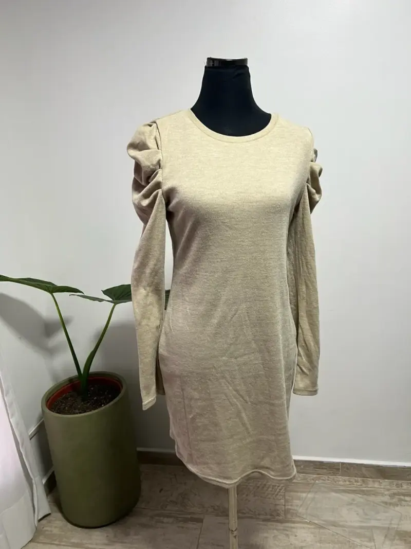 Vestido beige manga larga - 3