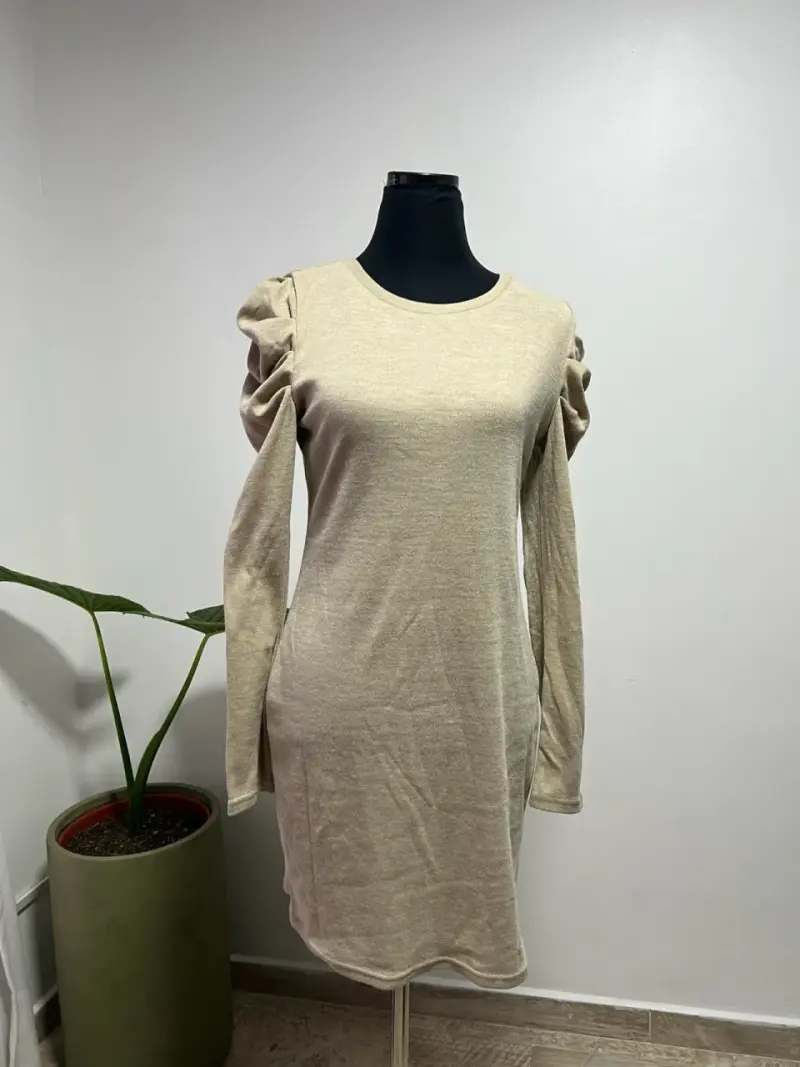Vestido beige manga larga - 4