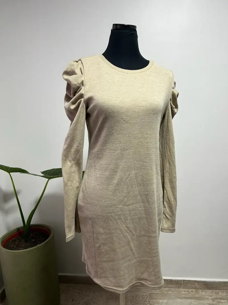 Vestido beige manga larga - 5
