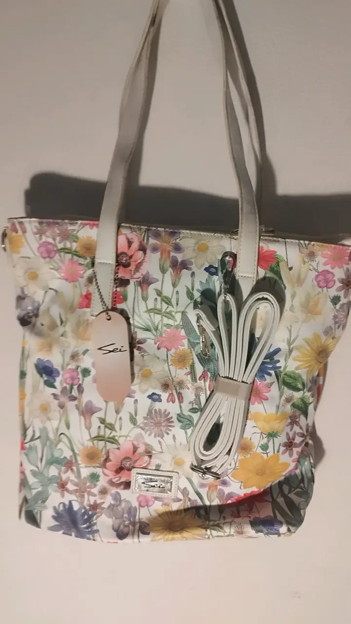 Cartera floral con asa blanca - 3