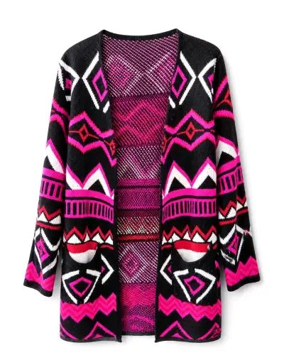 Cardigan étnico negro y fucsia - miniatura 2