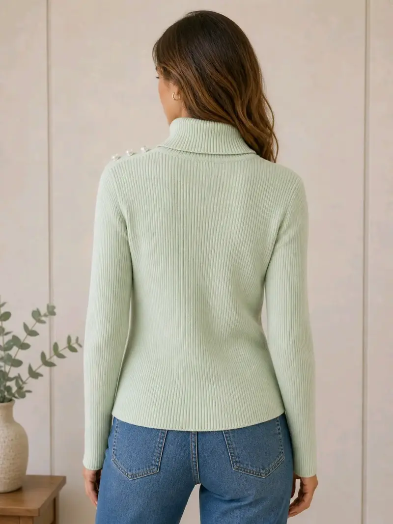Suéter verde de cuello alto - 3