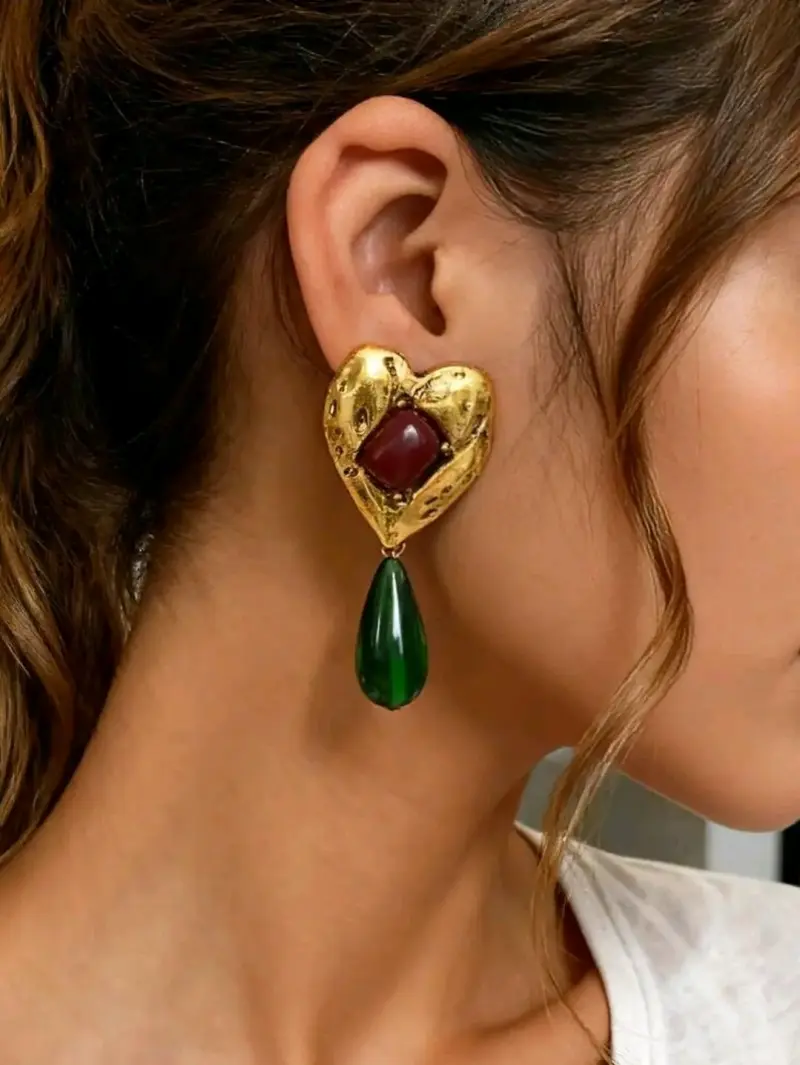 Aros Mango colgantes dorados y verdes - 1
