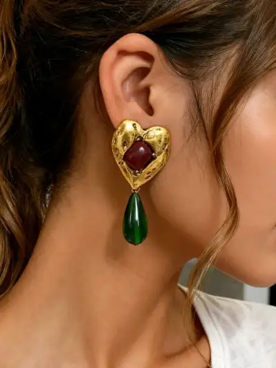 Aros Mango colgantes dorados y verdes - miniatura 1