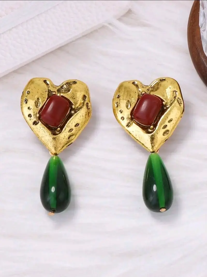 Aros Mango colgantes dorados y verdes - 2