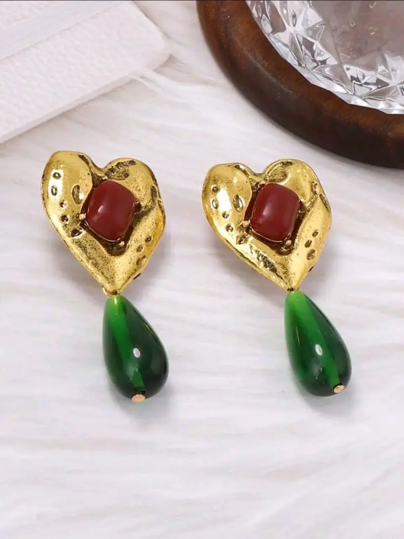 Aros Mango colgantes dorados y verdes - 3