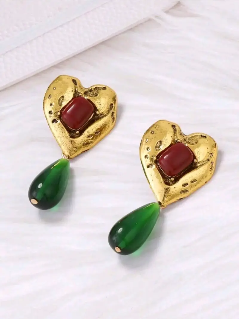 Aros Mango colgantes dorados y verdes - 4