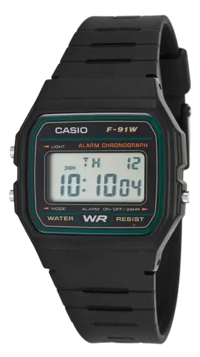 Reloj Casio F-91wg-9 Clásico Negro Con Fondo verde - miniatura 1