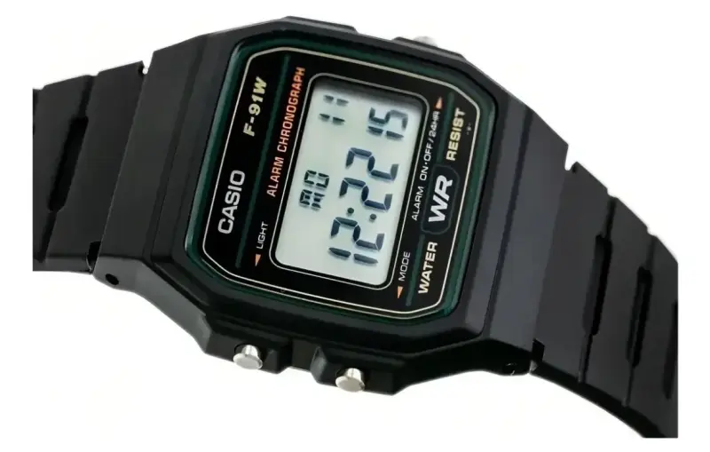 Reloj Casio F-91wg-9 Clásico Negro Con Fondo verde - 4