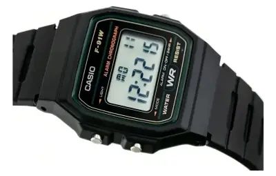 Reloj Casio F-91wg-9 Clásico Negro Con Fondo verde - miniatura 4