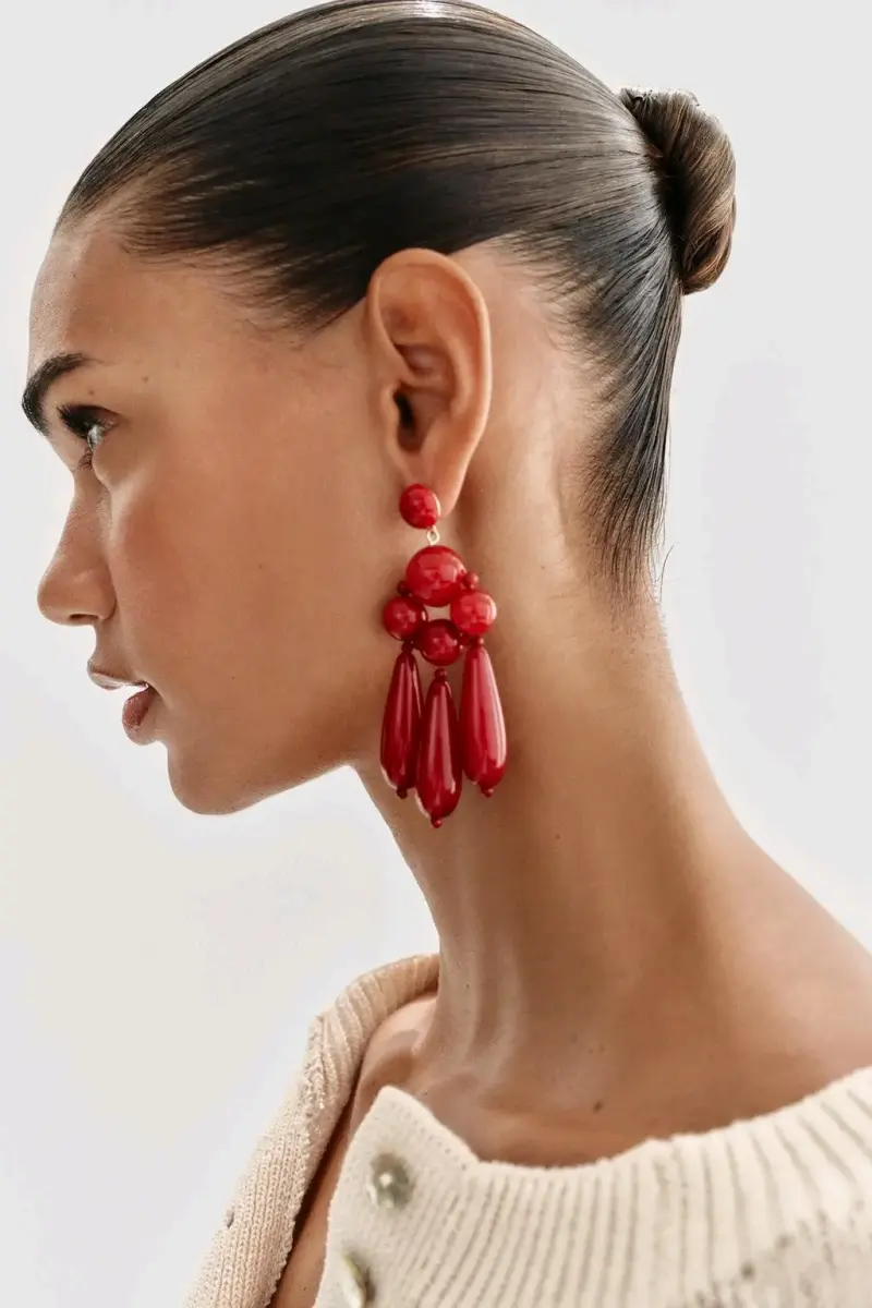 Aros colgantes rojos elegantes - 2