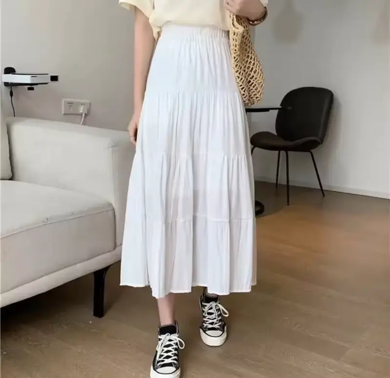 Falda larga blanca con cintura elástica nueva xl