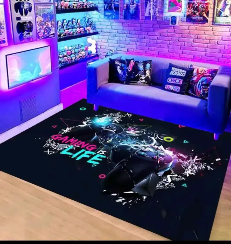 Alfombra gamer negra con diseño - 5