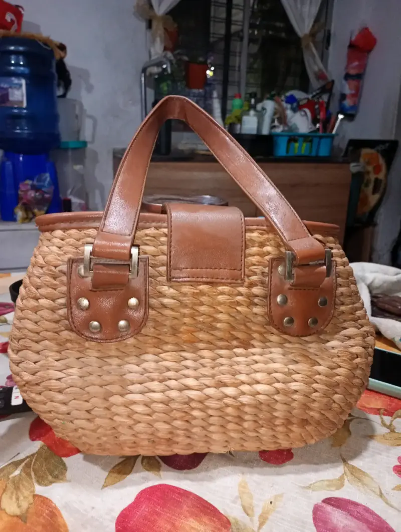 Cartera de mimbre y cuero - 2