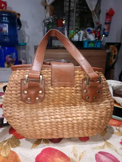 Cartera de mimbre y cuero - miniatura 2