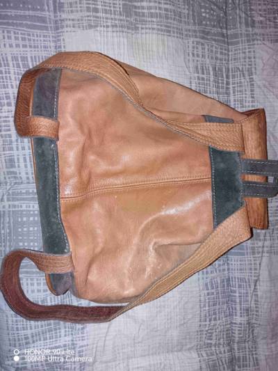 Mochila de cuero marrón y gris - miniatura 1