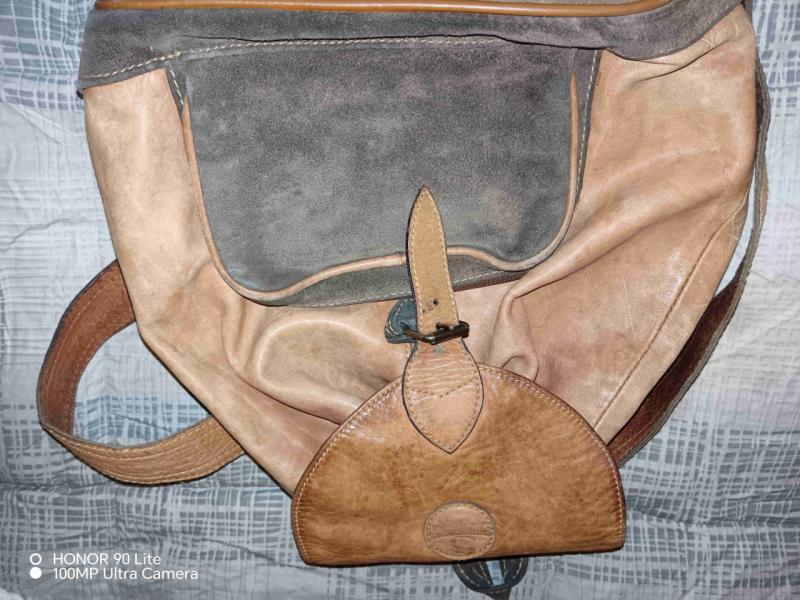 Mochila de cuero marrón y gris - 2
