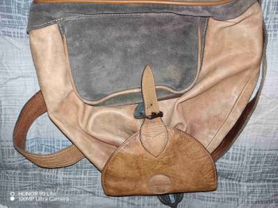 Mochila de cuero marrón y gris - miniatura 2