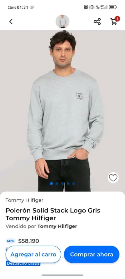 Polerón gris negro Tommy Hilfiger - miniatura 1