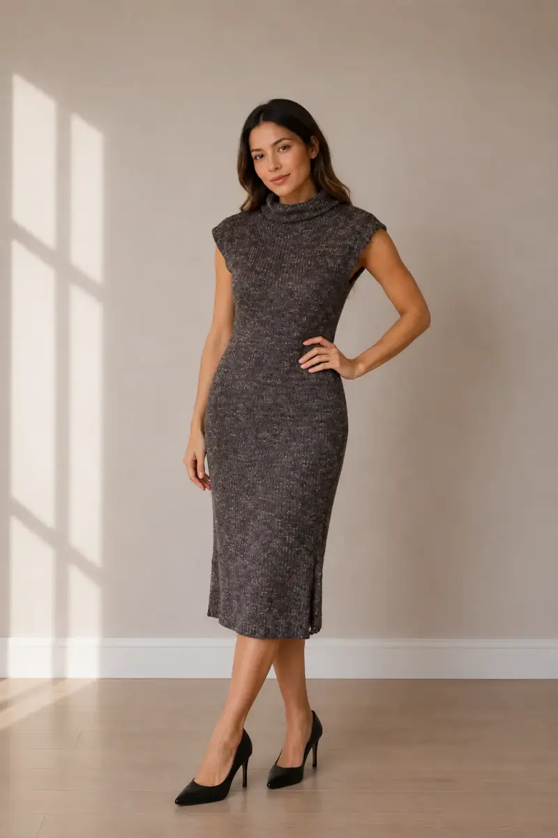 Vestido tejido, gris sin mangas - 1