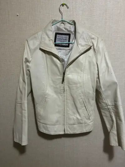 Chaqueta de cuero REAL vintage blanca - miniatura 1