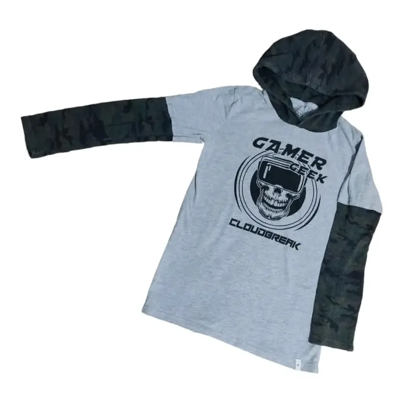 Polera con capucha Gamer Geek gris
