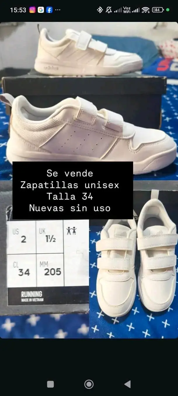 Zapatillas unisex blancas talla 34 - 1