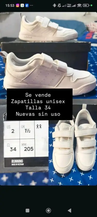 Zapatillas unisex blancas talla 34 - miniatura 1