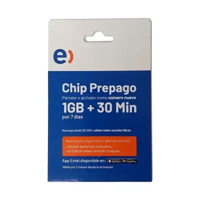 Chip prepago Entel 1GB + 30 Min - miniatura 1